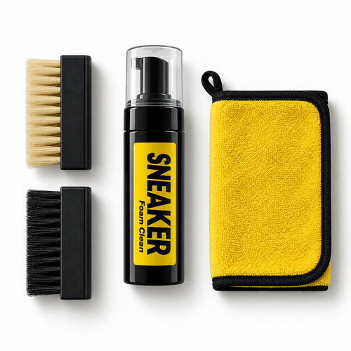 Sudsmith sneaker cleaning kit with foam cleaner, two brushes and microfiber towel